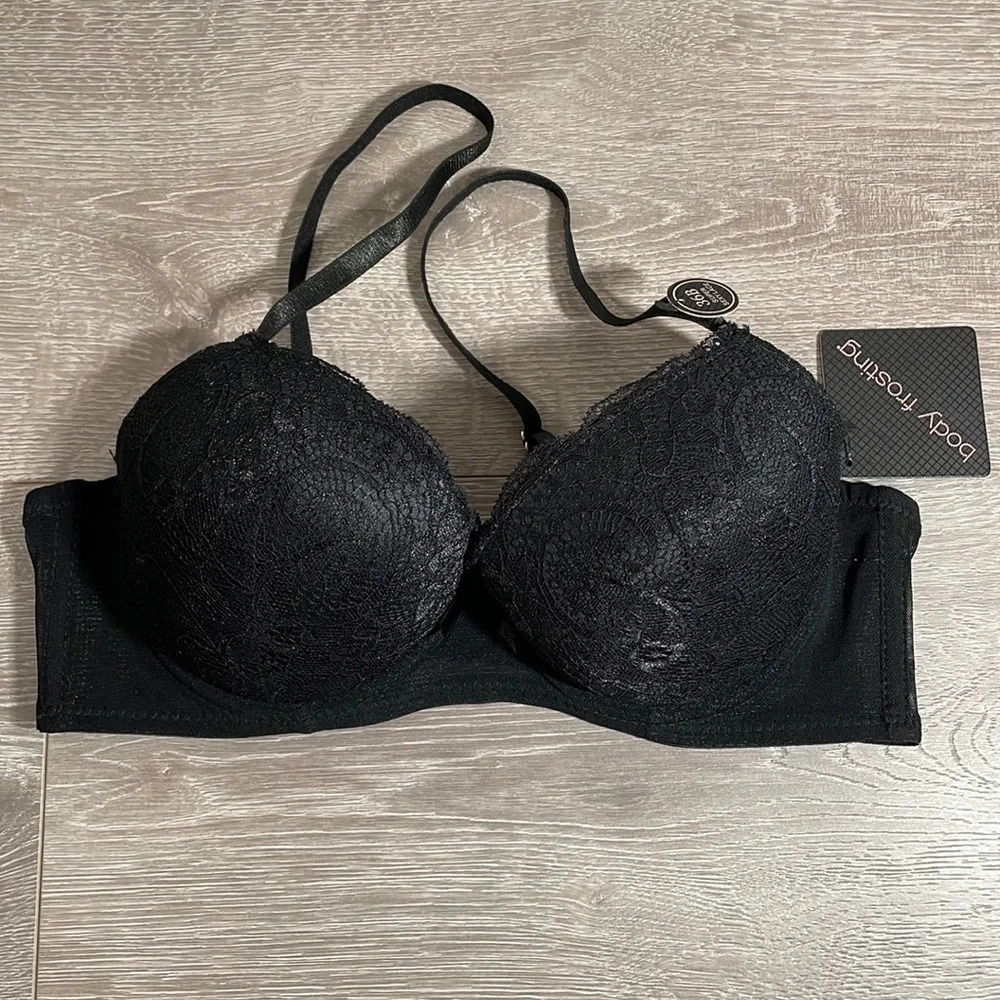 NWT Body Frosting Black Lace Push Up Bra 36B